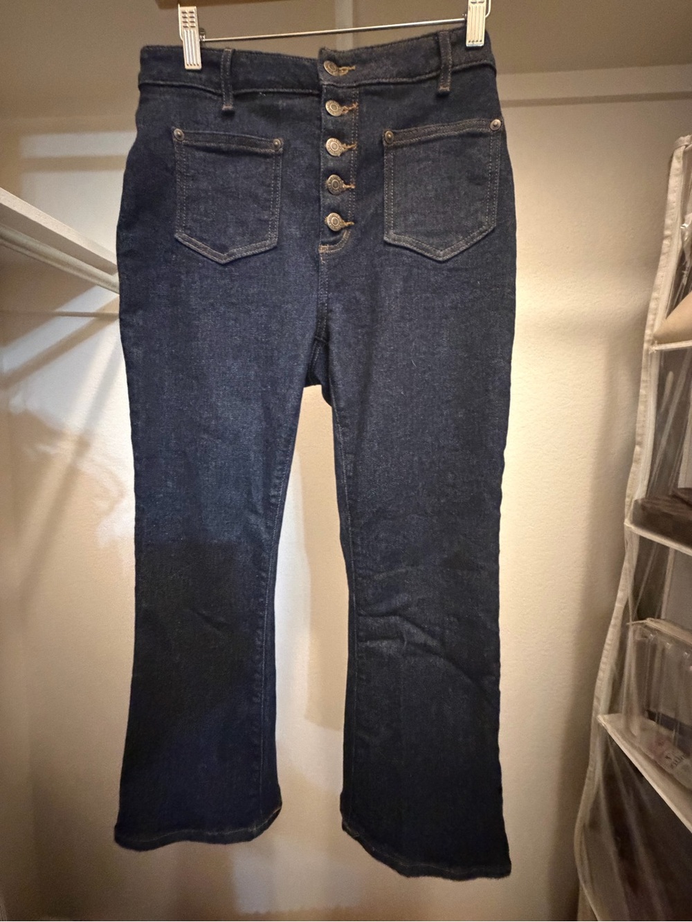 LOFT Dark Blue High-Rise Button-Fly Flare Jeans